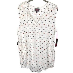 Forcynthia Beachwear Linen Swim Cover Up XL Hooded Fish Print Pockets NWT